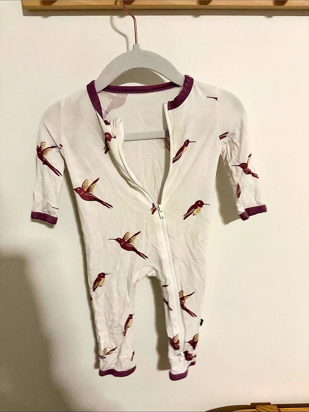 Kyte BABY Zippered Romper Bird Print Baby Footie